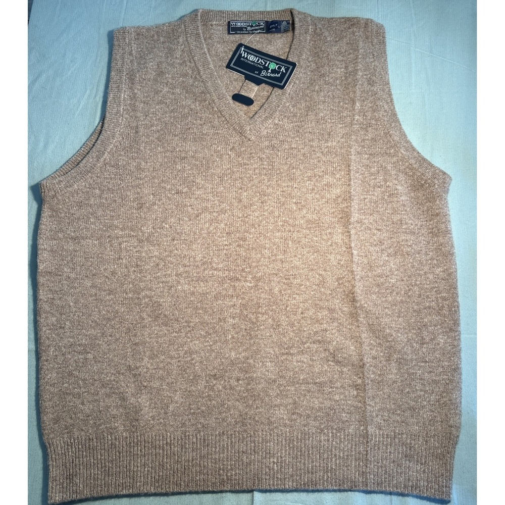 Woodstock by Bernard Mens Lambswool Sweater Vest Tan 2XLT V-Neck Regular Fit
